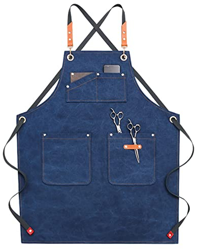 CENPENYA Werkzeugschürze für Schreiner, Schweißerschürze Arbeitsschürze mit 3 Taschen Kreuz-Rückengurten, Shop- Schürze mit Schnellverschluss für Garten, Keramik, Werkstatt, Garage