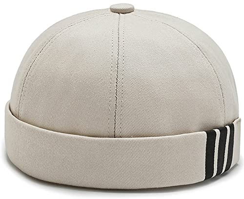 XYIYI Beige Streifen Baumwolle Brimless Docker Kappe Verstellbare Street Casual Matrosenmütze Schädeldecke Beanie Mütze