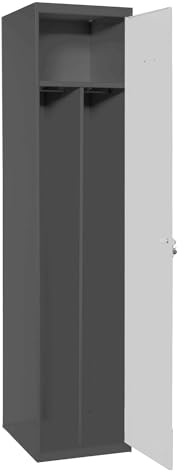 Simon Rack Casier Vestiaire Metallique, 1 Portes, 2 Compartiments, Comprend la Clé, 1800x400x500 mm, Anthracite/Gris - Simonlocker