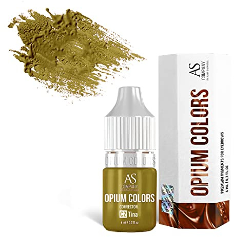 AS COMPANY Pigment Sourcils C2 Tina 6 ml – Pigment Maquillage Permanent Sourcils Taupe Longue Tenue, Pigment Hybride Minéral Opium Colors