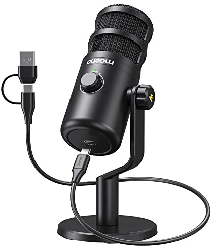 MAONO USB Dynamic Microphone, Podcast Recording Microphone with Gain Knob, Plug & Play, Metal Structure, Voice-Isolating Technology, Cardioid Studio PC Mic for Streaming, Vocal, Home Studio-PD100U