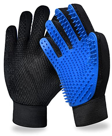 GJEASE Cat Grooming Glove Brush, Pet Hair Remover Tool, 1 Pair Reusable Dog Hair Fur Remover for Carpet, Furniture, Couch, Clothes, Eco-Friendly and High efficiency (Blue)