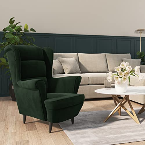 Gecheer Fåtölj, öronfåtölj, vardagsrumsfåtölj, relaxfåtölj, TV-fåtölj, armfåtölj, läderfåtölj, vilstol, cocktailfåtölj, klubbfåtölj, loungefåtölj, mörkgrön, sammet