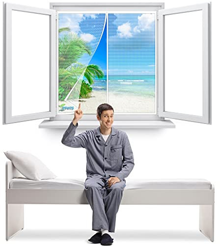 Fliegengitter Fenster BalkonFenster 65 x 105 cm Insektenschutz Fliegenvorhang ohne Bohren, mit Magnet-Verschluss, für Garage Balkontür Terrassentür Wohnwagen【Weiß】
