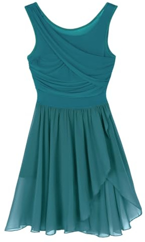 Jugaoge Vestido de baile para mujer con plisado, sin mangas, vestido de ballet, vestido lírico, irregular, tutú, falda, braga latina, tango, samba, salsa, verde, XS