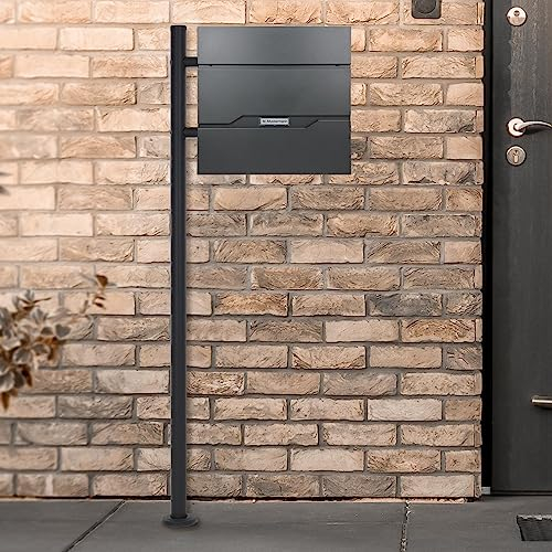 ECD Germany Cassetta Postale con Supporto Scomparto per Giornali Riviste Cassetta delle Lettere in Acciaio Verniciato a Polvere Antracite Piedistallo 120 cm da Esterno con Kit di Montaggio