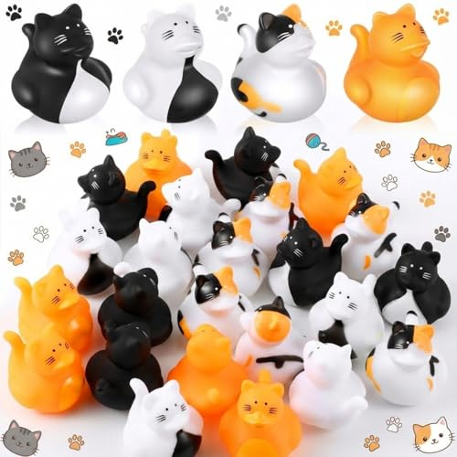 Deekin Rubber Ducks 2 Inch Animal Party Favors Small Rubber Ducks for Cruise Ships for Shower Birthday Gift Activity Theme Party(24 Pcs,Cat)