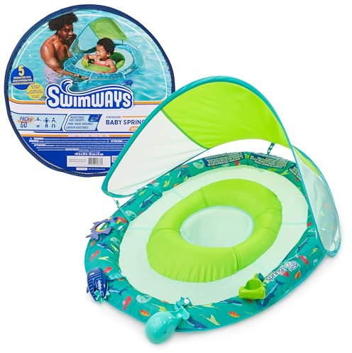 SwimWays Baby Spring Float Splash N Play, Baby Pool Float with Canopy, Swimming Pool Accessories for Kids 9-24 Months