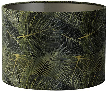 Dirk Davids Leuchten GmbH Lampenschirm Zylinder in Velours Tropical Grün Motiv Monstera Blatt für Tischleuchte Tischlampe 25-25-18