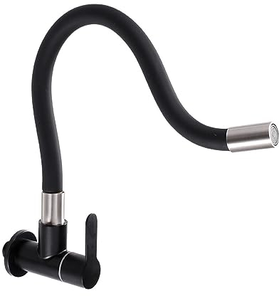 Wasserhahn Küche Kaltwasser Wand Flexibel Schlauch Einzelgriff Edelstahl Kaltwasserhahn Wandmontage-Schwarz
