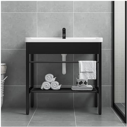 Lavello Esterno,Lavandini Bagno,Bianca Lavatoio In Ceramica,Lavabo Lavanderia Con Nero Acciaio Inox Staffa,Lavandino Portatile Con Rubinetto,Lavabi Autoportante,Per Balcone Campeggio Giardino Cucina (