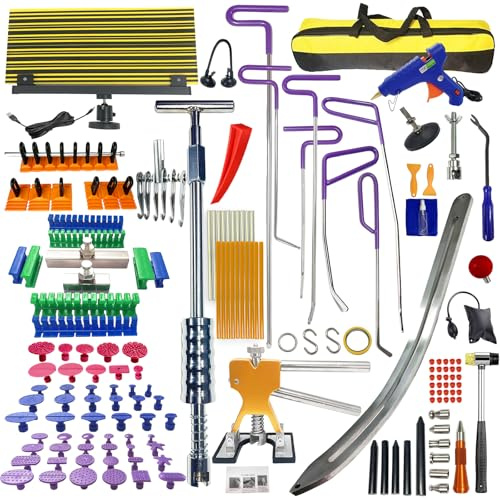 NIUVOCY 159pcs/Set Auto Body Dent Repair Tools Kit,Big Size Slide Puller&Dent Rods Crowbar,paintless Car Dent Lifter Hail Removal,A Complete Car Dent Repair Tools Set for Professional Car Repair Shop