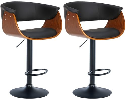 CLP 2er Set Barhocker Vestal Stoff Oder Kunstleder I Thekenhocker Höhenverstellbar I Barstuhl Mit Fußstütze I Tresenhocker 360° Drehbar | Farbe walnuss/schwarz Material Kunstleder