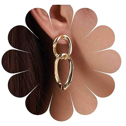 Aneneiceera Boho Gold Büroklammer Kette Oval Kette Baumeln Ohrringe Doppelt Oval Reifen Ohrringe Punk Klobige Kette Ohrringe Schmuck Für Frauen Und Mädchen