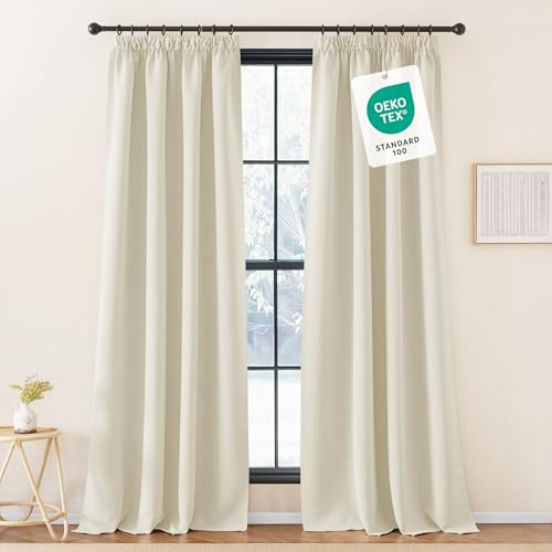 KGORGE Blickdichte Vorhänge Hitzeschutz Thermovorhang mit Kräuselband | Hellbeige,2er Set,260 x 140 cm(HxB),Thermo Vorhang gegen Hitze für Schienensystem,Verdunkelung,Sonnenschutz,für Wohnzimmer