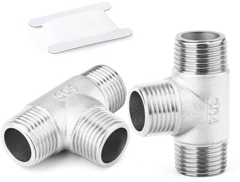 ERGAOBOY 2 Pcs Stainless Steel 304 1/2 BSP Male T Shaped 3 Way for Water/Oil/Gas