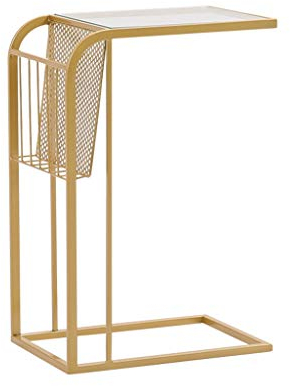 Nachttische, Schreibtisch aus Metall, mit Aufbewahrungsregal, Couchtisch für enge Räume, Sofa im Innenbereich, seitlicher Balkon, Snacktisch, Glas-Finish, goldener Beistelltisch, Korbtisch (Farbe: Gol