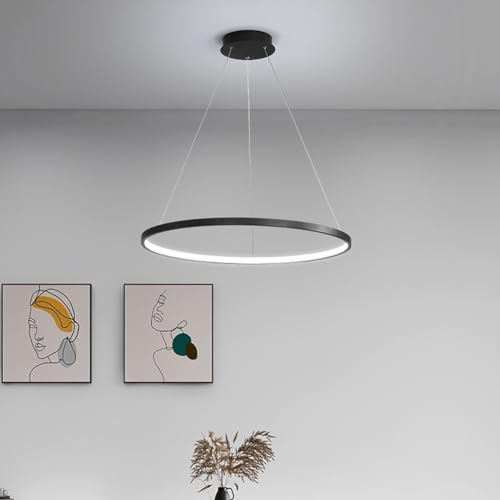 LED Dimmbar Pendelleuchte Modern Rund Hängelampe mit Fernbedienung Pendellampe höhenverstellbar kreativ Hängeleuchte lampe für Esstisch Esszimmer Wohnzimmer Küche Kronleuchter (Schwarz, Ø80cm)