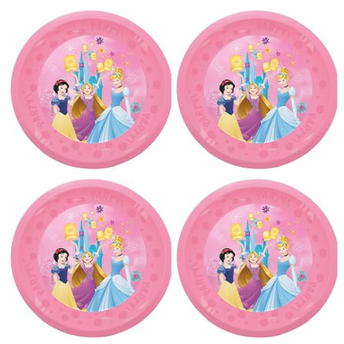 Procos - Teller Disney Princess, Kunststoff, 4 Stück, wiederverwendbar, Partygeschirr für Geburtstag oder Mottoparty, Prinzessin, Rosa