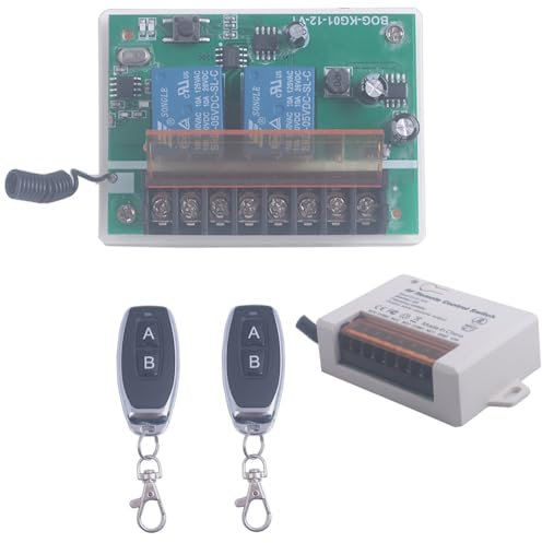 6V 12V 24V 2 Channels Wireless Relay Remote Control Switch, RF 433Mhz DC 5V-30V Garage Door Opener Wireless Switch with receiver 2 Transmitters, Easy to Terminal Wiring (2CH 2* Controller 433Mhz)
