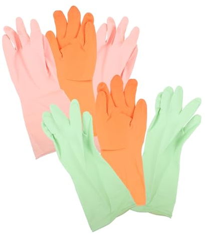 Alipis 3pairs Non- Dishwashing Gloves Reusable Latex Kitchen Gloves and Orange for Cleaning Household Chores and Car Washing