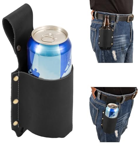 QCWN Beer Holster for Belt Western Cowboy PU Leather Beer Jacket Holder Funny Beer Gifts for Men Dad Husband – Drinking Accessories for Grilling, BBQ Tailgating & Bachelor Party