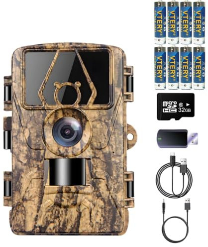 LMHOME Wildkamera 8K HD Wildtierkamera mit 32G Sd Karte bewegungsmelder nachtsichtkamera Outdoor Wasserdicht Tierkamera ohne Glühen Nachtkamera Fotofalle Wildlife Kamera für Jagd und Überwachung