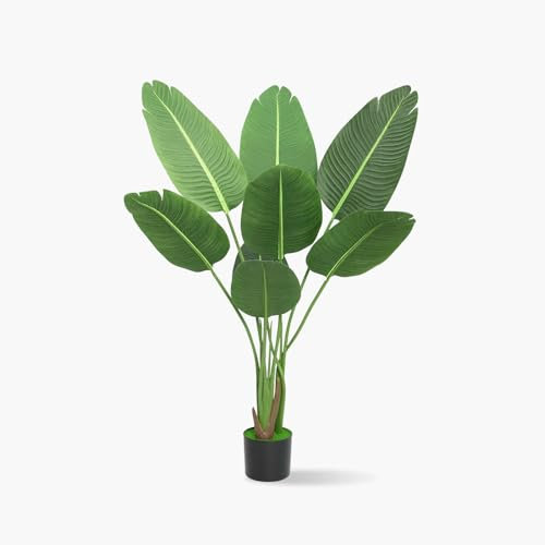 PlusFive Künstliche Paradiesvogel Pflanze 120cm,Bananenbaum Kunstpflanze Groß,Künstliche Bananenpflanze,Strelitzie Pflanze,Kunstpalme,Fake Plant,Kunstpflanze Balkon,Haus Deko,Indoor Outdoor Dekoration