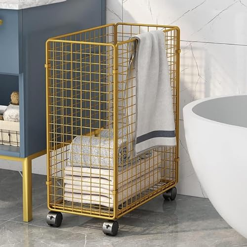 TAUIANE WäSchekorb Aus Metall Mit Rollen, Zusammenklappbarer WäSchekorb Aus Metall, Mit RäDern, Aufbewahrungsgestell FüR SchmutzwäSche, FüR Schrank/Badezimmer/Wohnzimmer
