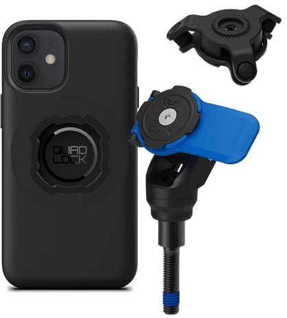 Quad Lock Motorcycle Handlebar Clamp Bolt Phone Mount Kit with Vibration Dampener and iPhone 12 mini MAG Case