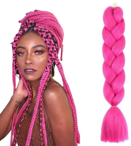 EIH 1PCS Extension per Treccine Africane Extension,24Riaggiunta Meches Treccia Capelli,Jumbo Braisd,Capelli Sintetici per Treccine,Estensione dei Capelli in Fibra Sintetica per Uncinetto Twist,Rosa