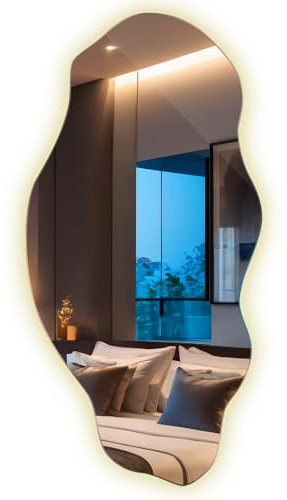 Generisch Decormat Spiegel LED 50x100 cm Farbe Wandspiegel Beleuchtung LED Organische Für Küche Badezimmer Schlafzimmer Salon Groß Unregelmäßiger Loft Glamour Asymmetrisch Neutrale Farbe