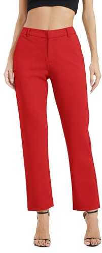 EXCHIC Mujeres Casual Comercio Rectas Piernas Trabajo Elástica Cintura Traje Pantalones con Bolsillos