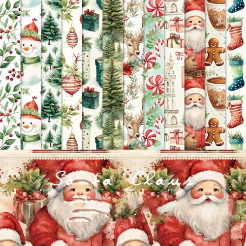 Papel para scrapbook de invierno, 48 hojas, papel de scrapbooking de una cara con árbol de Navidad, Papá Noel, muñeco de nieve, lindo papel decorativo, 15,2 x 15,2 cm