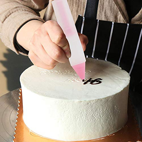 Professional Grade Silicone Writing Tool for Cookies & Cakes, Cake Decorating Set with 4 Spiral Nozzles, Perfect for Pastry & Baking, Food Grade Icing Pen (Pink)