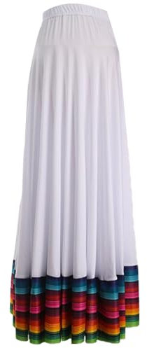Nyeemya Damen Tanzrock Lang Maxi Bauchtanz Flamenco Rock Bauchtanz Outfits Bauchtänzerin Rock Maxirock Tanz Kostüm Weiß 87 cm XL