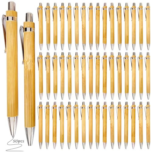 BAIFULAI 50 PCS Holz Kugelschreiber, Wiederverwendbar Kugelschreiber Set, Schreibgerät Bambus Holzkugelschreiber Kugelschreiber Set Ergonomischer, für Schreiben, Journaling, Schule, Bürobedarf