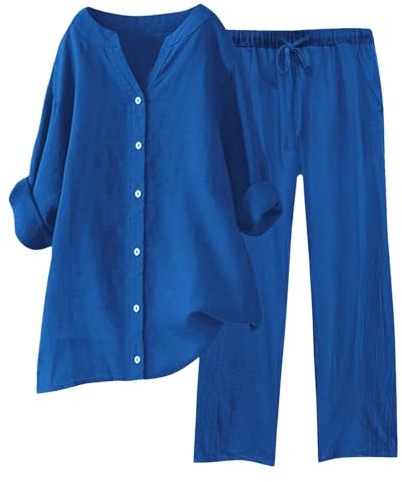 Langärmliges Damen-Shirt, Tops, Taschen, Hosen, Hemd, Hose, Set, Arbeitsanzug, dunkelblau, XL