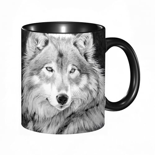 HRRASFAZF Tasse à Café | Tasse Céramique Fine | Cadeau Original | 330ml | Mug avec Anse | Cadeau Original pour Homme et Femme | Loup