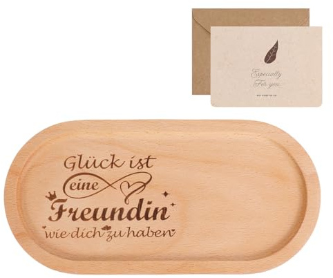 Seutgjie Geschenke für Freundin Freundschaft Holztablett mit Grußkarten | Personalisiertes Geschenke Beste Freundin zum Geburtstag Weihnachten Tablett Holz Deko mit Gravur Kleine Aufmerksamkeit