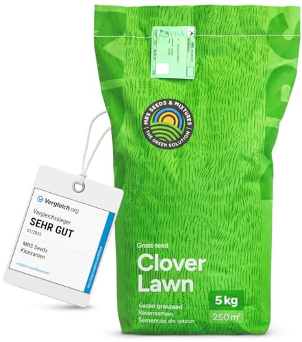 MRS Clover Lawn : Semences de gazon avec micro-trèfle - 5 kg pour 250 m² - Pelouse luxuriante et durable - Résistante à la sécheresse - Peu d’entretien - Idéale pour les zones ombragées
