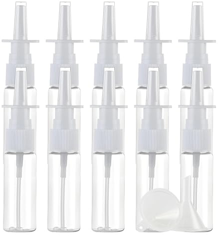 PQPAUTY Pack of 10pcs 20ml Transparent Empty Refillable Plastic Nasal Spray Bottles, Direct Spray Container, Nasal Atomizer, Fine Mist Nose Sprayer for Saline or Essential Oils Home & Travel Use
