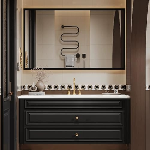 ARKCHIU Conjunto De Mueble De Baño, Incluye Lavabo, Mueble De Baño con Cajones Y Espejo InteligenteBlack,90cm/36in