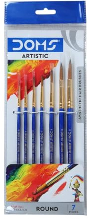 DOMS Set 7 Pennelli Tondi in Fibra Sintetica – Misure 0/2/4/6/8/10/12 – Resistenti e Precisi - Set Artistico per Pittura, Scuola e Hobby Creativi