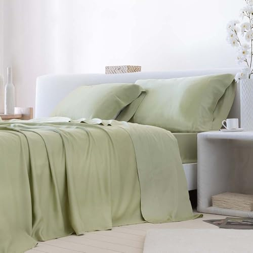 COTTON ARTean Completo lenzuola Bambù 300 Fili Verde. Letto biologico e ipoallergenico da 180 x 190/200.
