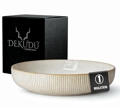 DEKUDÙ Ensaladera Ceramica Bol Ensalada Grande Frutero Ceramica Platos Vajilla - Gres de Calidad - Fabricados a Mano - 1 Pieza de 25,5 cm - Gran Dureza Apta Lavavajillas Microondas