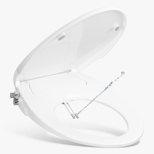 London Sunshine Elongated Bidet Toilet Seat, Non-Electric Dual Nozzle Bidet Seat with Soft Close Lid, Adjustable Water Pressure, Front & Rear Wash, Self-Rinse Nozzle, No Outlet Required