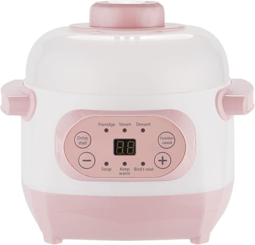 Slow Cooker, 1L elektrisk keramisk spis 200W Beläggning Liten mångsidig gryta med 6 tillagningslägen Timer Reserv Håll varm, ångkokare