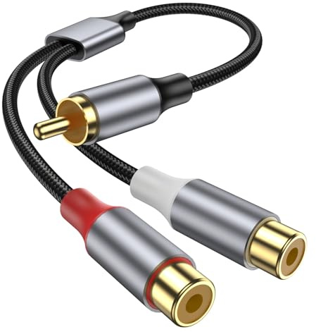 KAYQINHO RCA Splitter 1 Male to 2 Female Audio Cable, 24K Gold Plated Plug, RCA Y Splitter Audio Video Cable Split Adapter for Amplifiers, Gaming Consoles, CD Player, Hi-Fi Systems, HDTV.