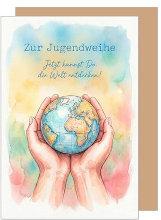 Edition Seidel Premium Glückwunschkarte zur Jugendweihe mit Umschlag. Jugendweihekarte Karte Grußkarte Spruch Sprüche Mädchen Junge Jugendliche Hände Abenteuer bunt Wünsche (JW161 SW026)